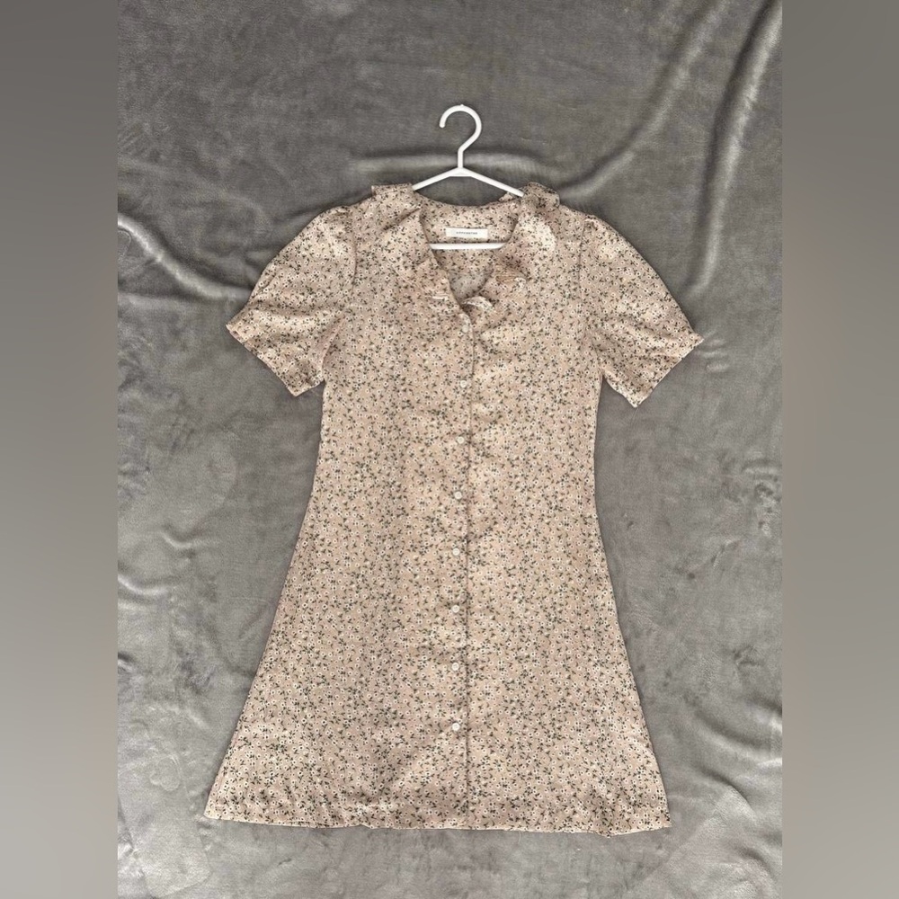 Floral Mini Dress Puff Sleeve Button Front Summer - Picture 2 of 9